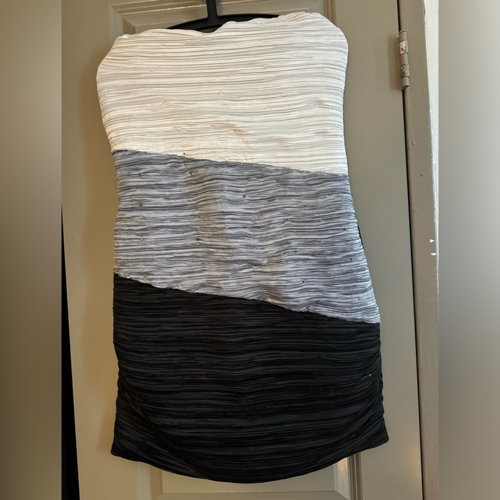 Strapless Black, Gray, and White Dress